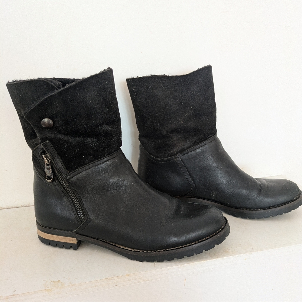 Fabianelli Italian Made Leather Side zip Shearling Lined Ankle Boots sz 38 7 1/2